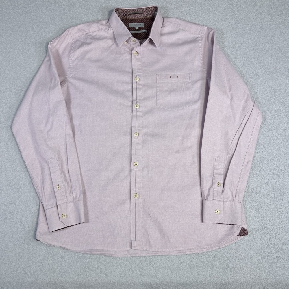 Ted Baker Mens Long Sleeve Button Down Shirt Size 5 Red London Dressy Prep